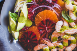 This Winter Citrus Salad from https://meatified.com makes the most of gorgeous seasonal oranges, quick cooked shrimp and rich & creamy avocado for a lovely light lunch brought together with a peppery lemon basil dressing.
