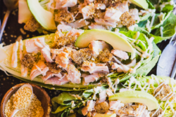 This Chicken & Avocado Caesar Salad from https://meatified.com has all of the flavor, but none of the egg or dairy from the classic recipe, making it perfect for the AIP. As a bonus, it's coconut free, too!