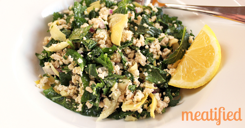 Grain Free Cous Cous Salad with Baby Kale & Artichoke Hearts from http://meatified.com #paleo #glutenfree #aip #autoimmunepaleo