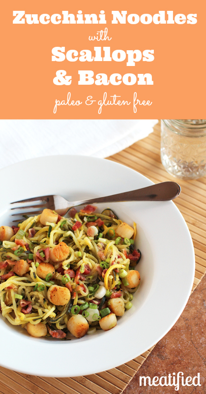 Zucchini Noodles with Bay Scallops & Bacon from http://meatified.com #paleo #glutenfree #whole30