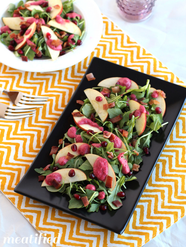 Arugula, Apple & Bacon Salad with Cranberry Vinaigrette from http://meatified.com. #paleo #whole30 #noaddedsugar #21dsd