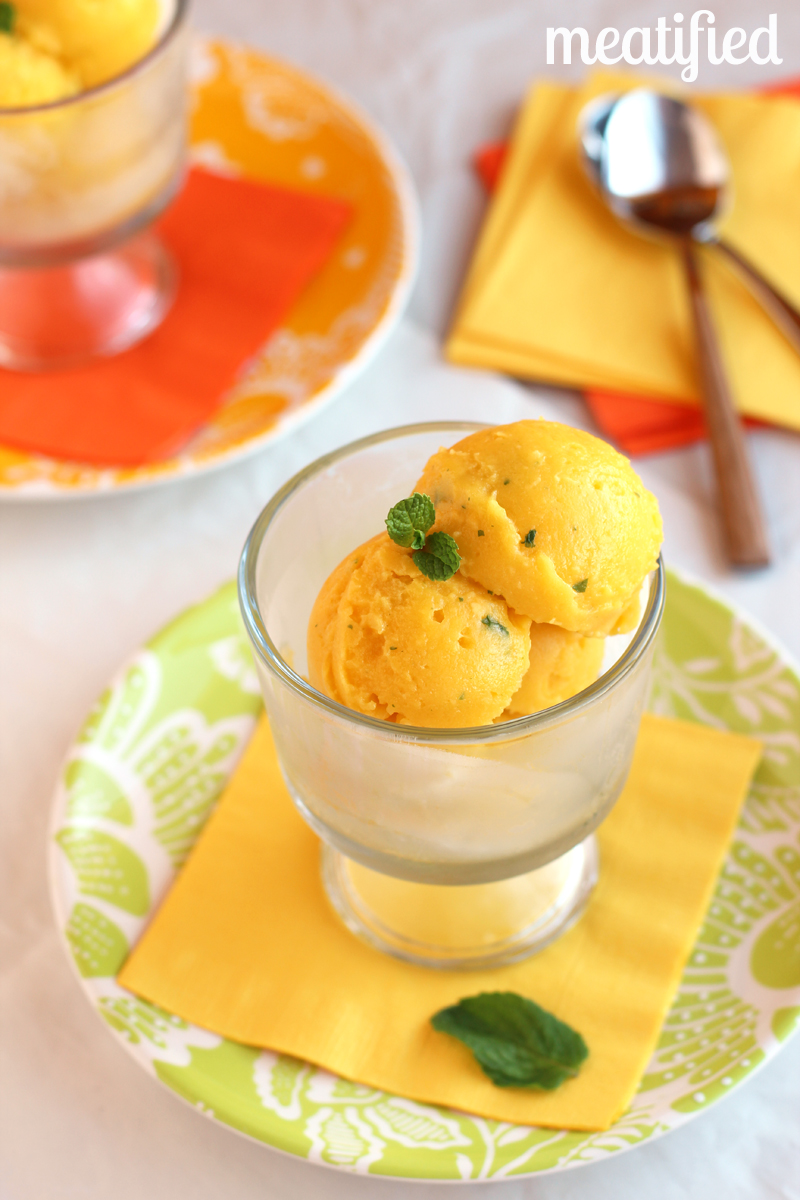 Mango Sorbet with Mint - ready in about a minute! http://meatified.com #paleo #glutenfree #vegetarian #vegan #aip