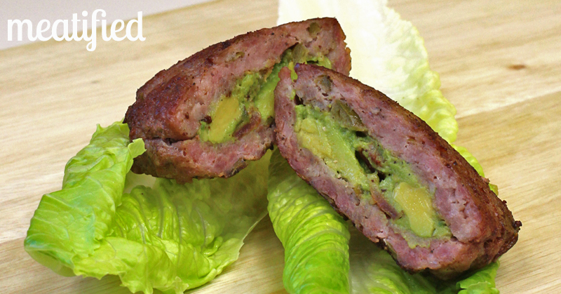 Stuffed Bacon Guacamole Burger from http://meatified.com #paleo #glutenfree