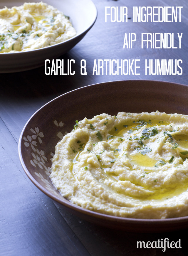 4 ingredient Garlic & Artichoke Hummus from http://meatified.com #aip #paleo #glutenfree #autoimmunepaleo