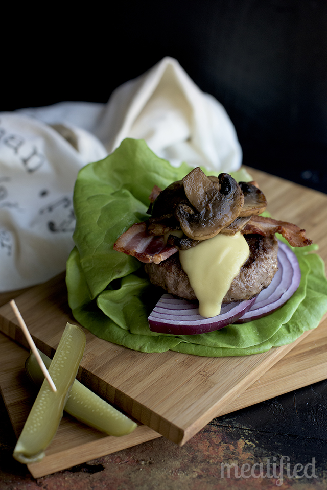 Bacon Mushroom Dairy Free Cheeseburgers from http://meatified.