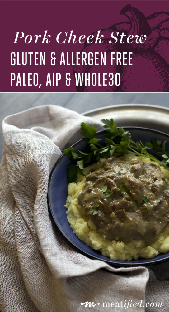 Silky smooth Instant Pot Pork Cheek Stew from http://meatified.com. Gluten free, paleo, AIP and top 8 allergen free.