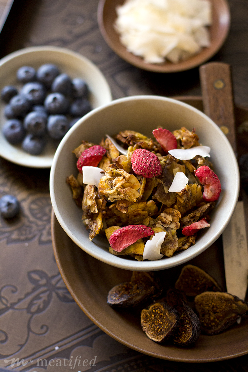 Finally, an AIP granola that hits the spot! This is chewy, crunchy, crispy and clustery, but made with grocery store ingredients & minimally sweetened | http://meatified.com