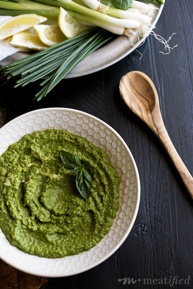 Switch it up for summer with this fresh Green Onion Pesto from http://meatified.com. Whip it into a dip, toss it with grilled veggies or serve with grilled chicken, salmon or steak.