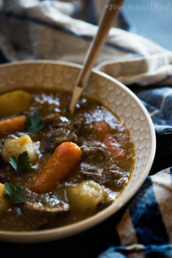Throw together this Instant Pot Beef Stew from http://meatified.com for an easy, weeknight meal that's a happy-tummy, comfort-food bowl of goodness!
