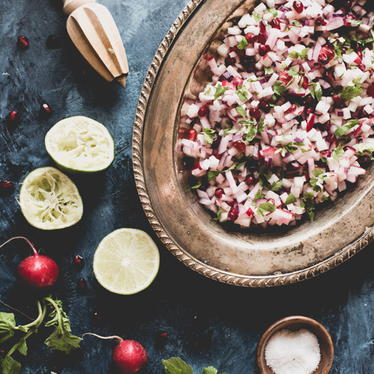 This pomegranate pico de gallo from http://meatified.com is a nightshade free spin on the classic recipe, no tomatoes needed! Crisp, refreshing and perfect as a dip or by the spoon.