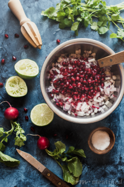 This pomegranate pico de gallo from http://meatified.com is a nightshade free spin on the classic recipe, no tomatoes needed! Crisp, refreshing and perfect as a dip or by the spoon.
