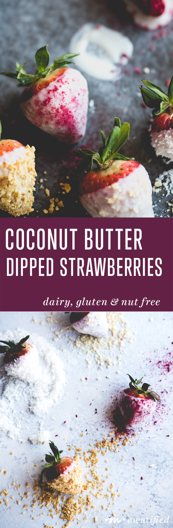 These 2 ingredient coconut butter dipped strawberries from http://meatified.com are a simple and refreshing treat. Enjoy them as is, or roll them in your favorite toppings!