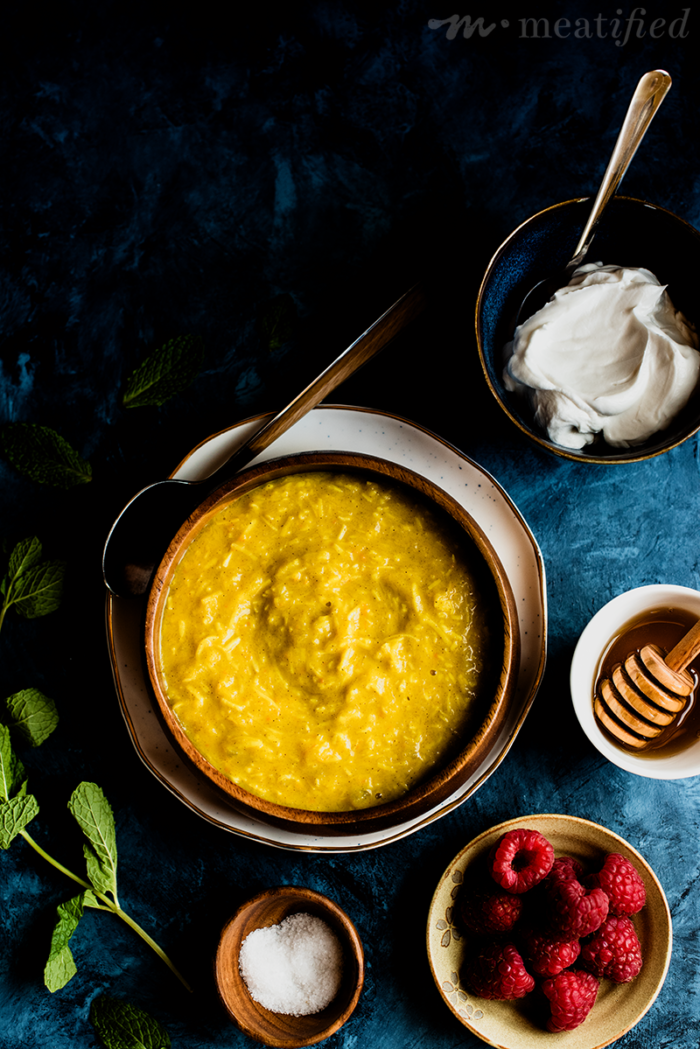 This Golden Milk Oatmeal from http://meatified.com takes the classic turmeric-laced drink and turns it into a dairy & grain free breakfast, scented with orange & flecked with spices.