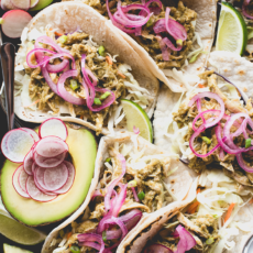 Chicken Salsa Verde Tacos with Lime Pickled Red Onions