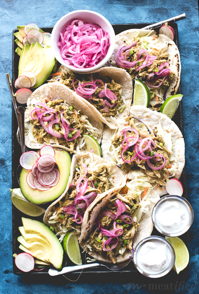 These Chicken Salsa Verde Tacos from http://meatified.com are totally AIP & allergy friendly, although you'd never guess it. These nightshade free tacos will please a crowd!