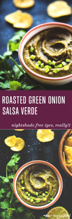 Yes, really. This Roasted Green Onion Salsa Verde from http://meatified.com is nightshade free! Sweet & smoky, flavor filled and scoopable, you'll want to add this to so many meals!