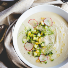 Chilled Parsnip Apple & Fennel Soup with Cucumber Salad