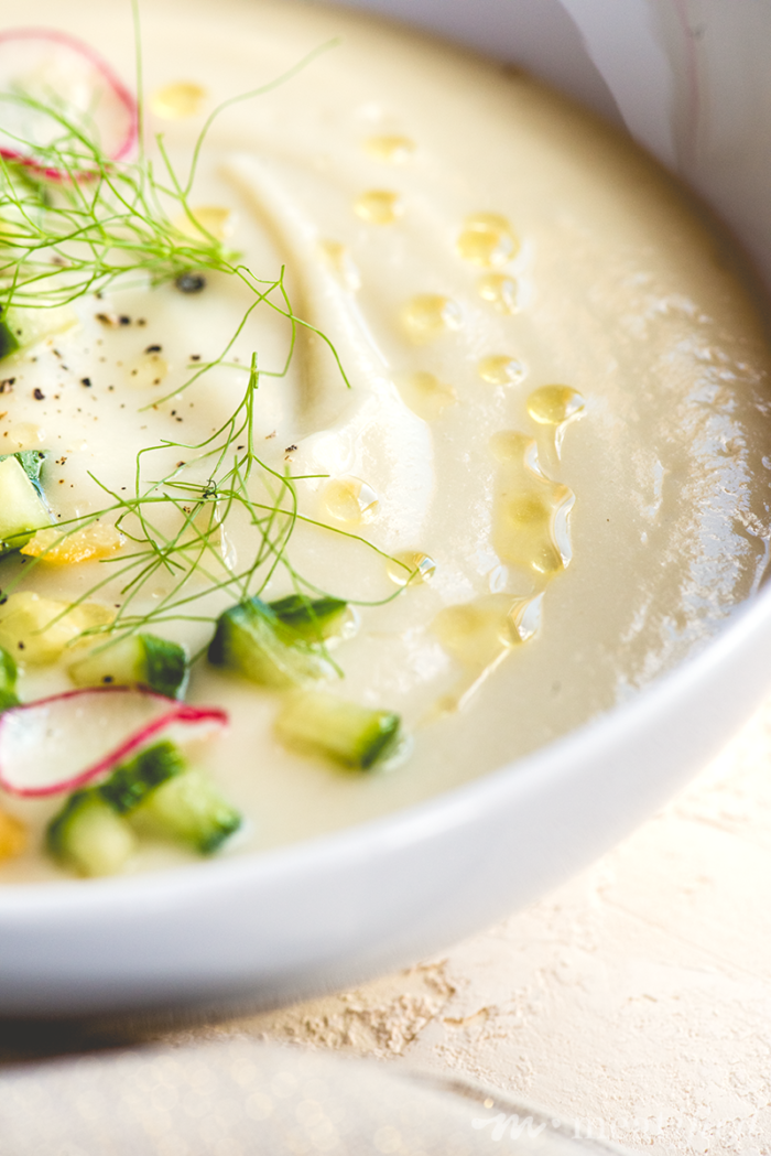  This Parsnip Apple & Fennel Soup from http://meatified.com is a season stretcher. It's creamy & comforting, but chilled & topped with cucumber salad, it's light & bright, too.