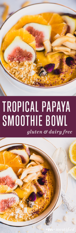 Switch it up with this anti inflammatory dairy free papaya smoothie bowl from https://meatified.com! Loaded with vitamins, antioxidants & good fats, it's a great way to start the day.