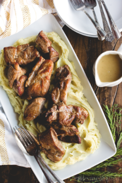 Instant Pot your way to these cider braised country ribs from https://meatified.com, a Fall favorite dish paired with creamy whipped sweet potatoes and comforting apple onion gravy.