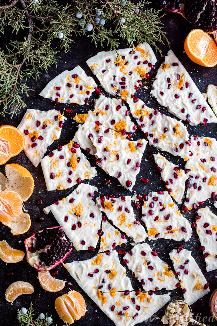 This festive pomegranate coconut butter bark from https://meatified.com is the perfect holiday treat, studded with ginger & orange zest. Keep it to yourself or give it as a gift!