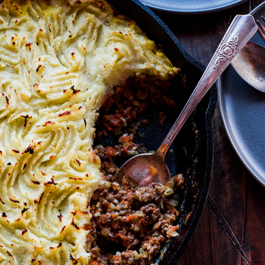 This nightshade free twist on the classic Shepherd's Pie from https://meatified.com has a topping of white sweet potatoes and parsnips that doesn't leave you missing the traditional potatoes. Perfect comfort food that you can serve straight from the skillet!
