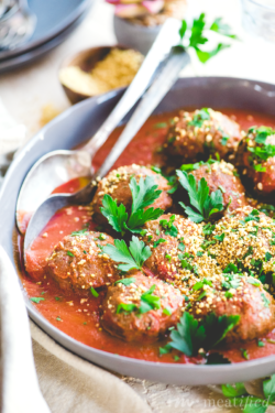 No, Italian style tomato sauces aren't off the menu if you can't tolerate tomatoes! These Saucy Italian Meatballs from https://meatified.com are juicy and tender, swimming in a delicious fragrant sauce with lots of hidden veggies. Win-win!