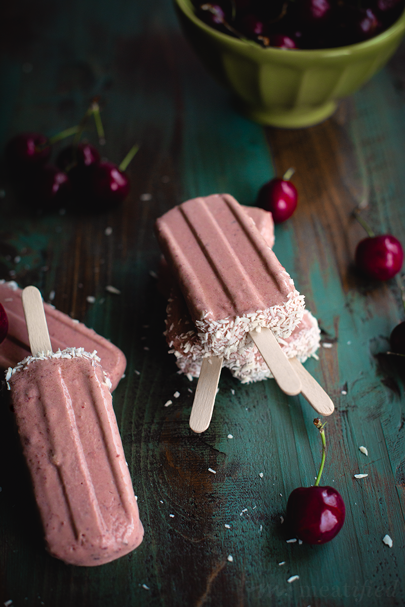 These roasted cherry pops from https://meatified.com get their richly decadent flavor from the gently caramelized fruit with a hint of balsamic and honey, all whipped together with coconut milk for a silky smooth frozen treat.