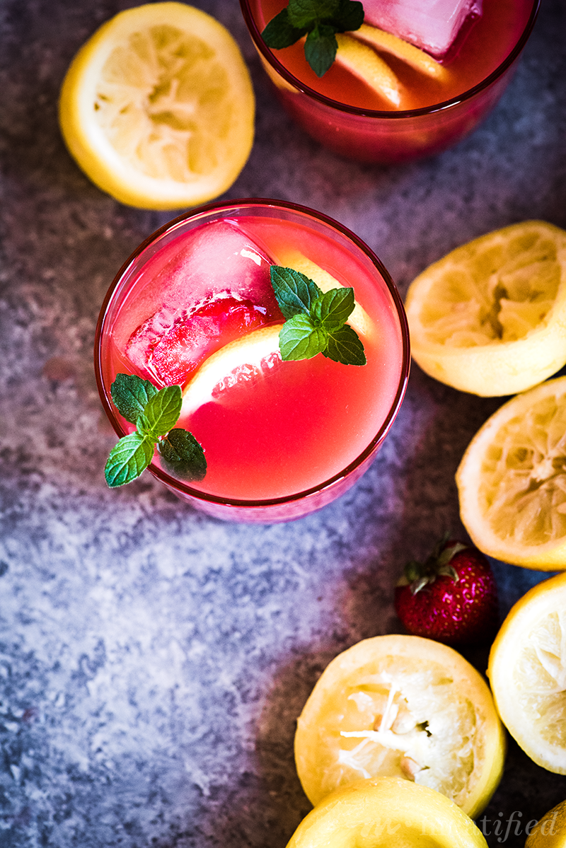 Put a little pep in yo step with this bright, refreshing pink lemonade from https://meatified.com, whipped up using seasonal & sour rhubarb, paired with the sweetness of strawberries.