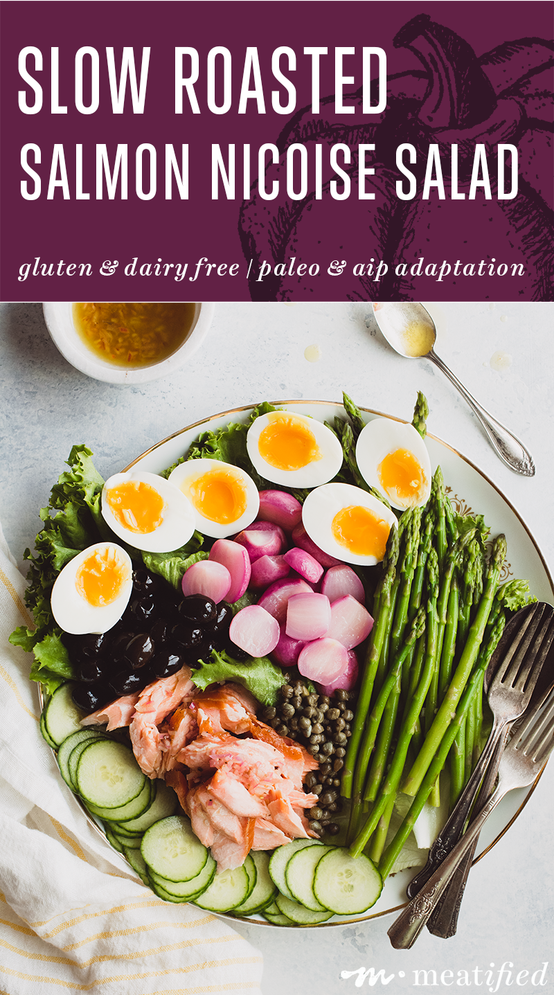 Switch things up with this springtime take on salmon nicoise salad from https://meatified.com, featuring poached radishes, tender asparagus & a punchy lemon shallot dressing.