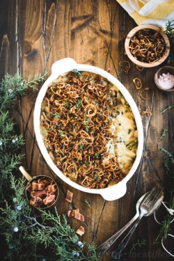 This fresh, vibrant & dairy free take on green bean casserole from https://meatified.com is rich & creamy, topped off with the crispiest (and easiest) fried shallots ever.
