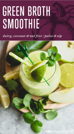 A twist on the typical green drink, this boosted green broth smoothie from https://meatified.com skips milk & added sugars for hidden veggies & a light, refreshing-not-bitter flavor.