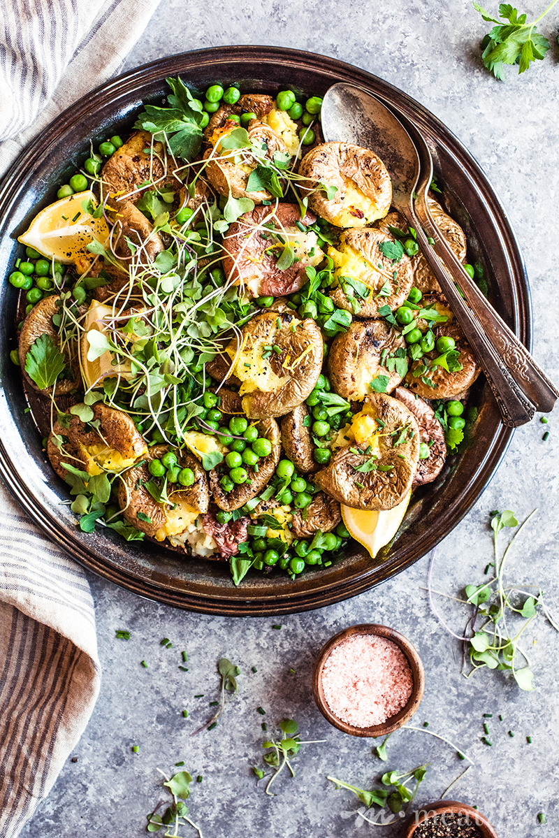 These zesty lemon smashed potatoes from https://meatified.com are crispy on the outside, fluffy in the middle and all tangled up with bright peas & herbs for a lighter, Spring-y take on spuds.