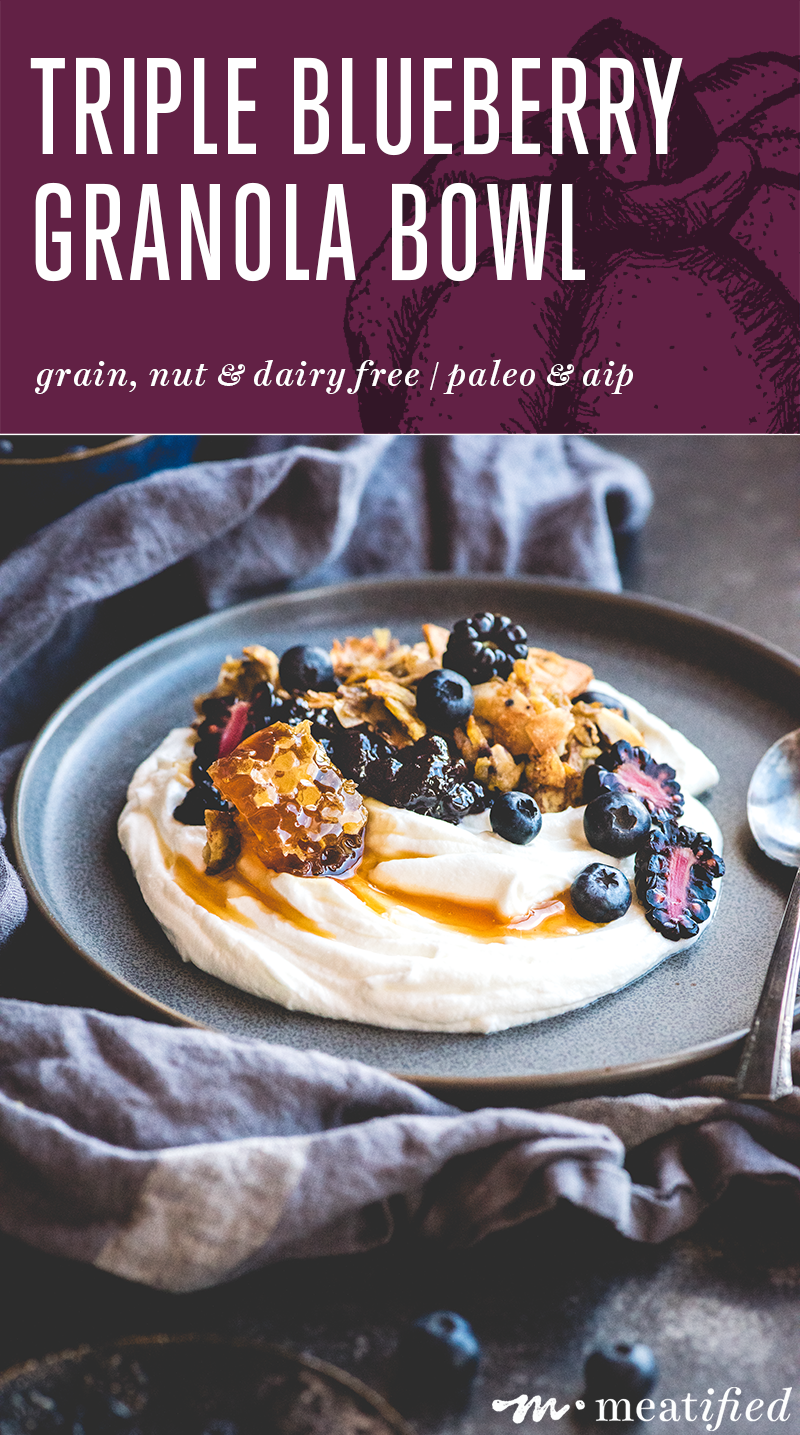 This easy to whip up blueberry granola bowl from https://meatified.com is a speedy start to the day, packed with three different ways to enjoy blueberries in one place!