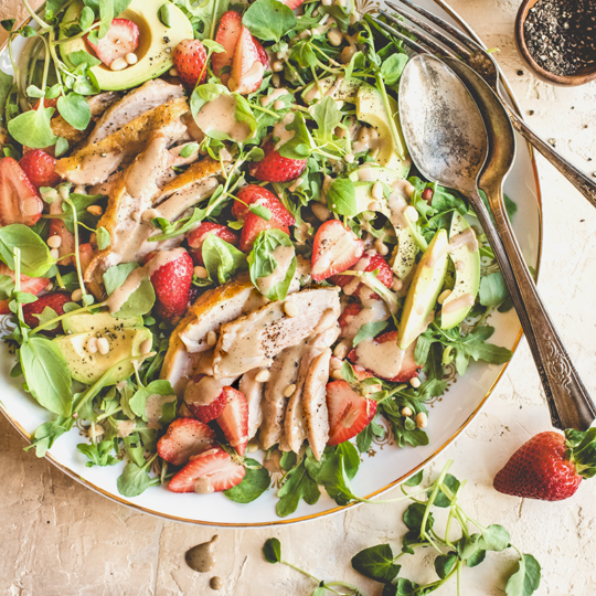 These macerated black pepper strawberries upgrade any summer salad & pair beautifully with fresh greens, chicken, avocado and a light balsamic dressing.