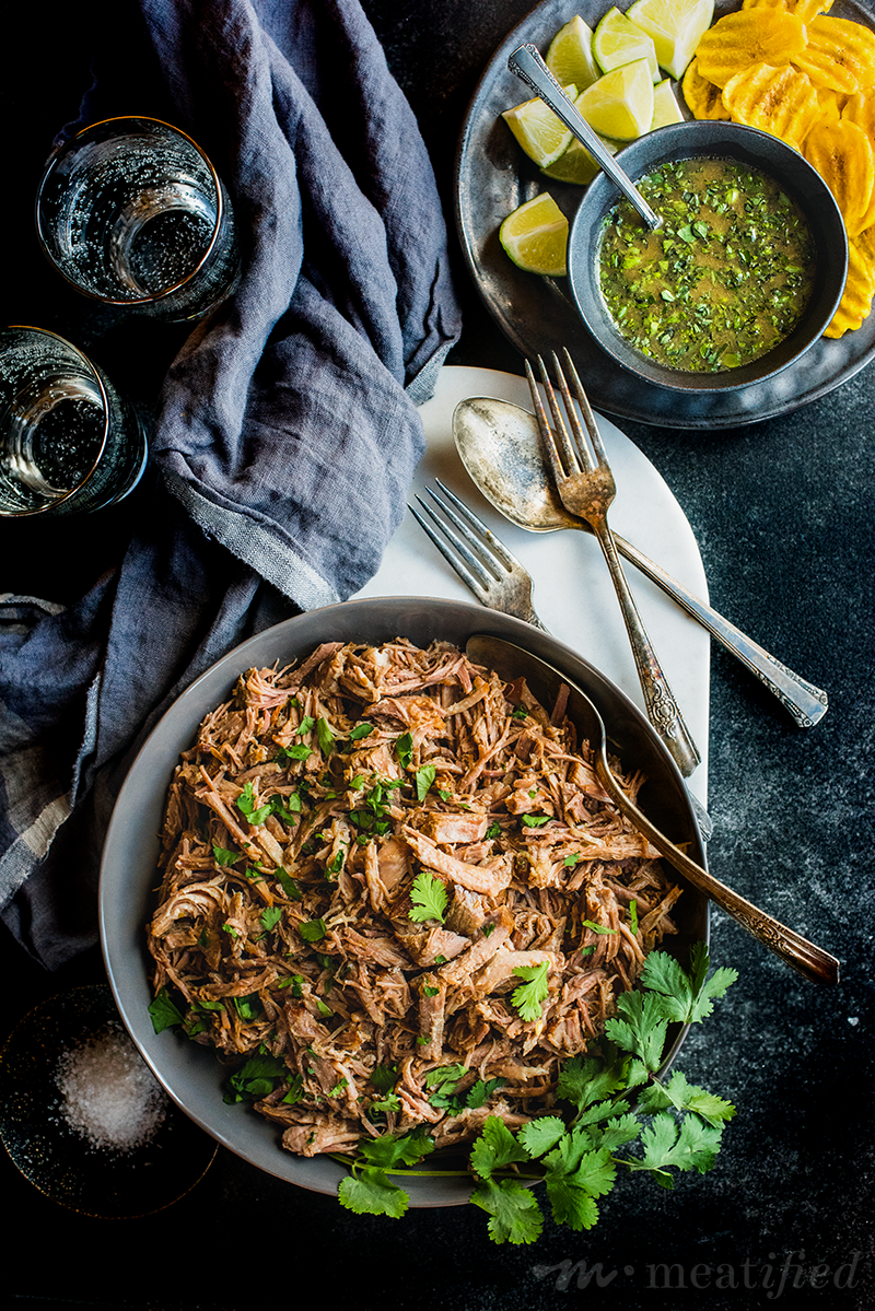 This fragrant, cumin scented mojo pulled pork is juicy-tender, with a citrusy sauce that all comes together in a fraction of the time in the Instant Pot.