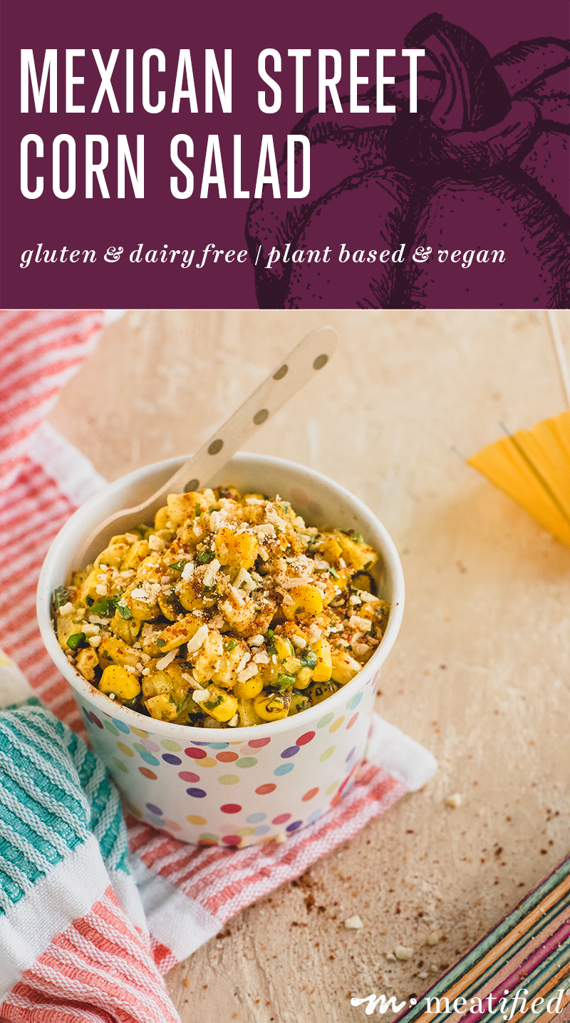This take on Mexican street corn salad is made easily dairy free but with all the classic spicy, tangy & creamy flavors that make the dish so delicious!
