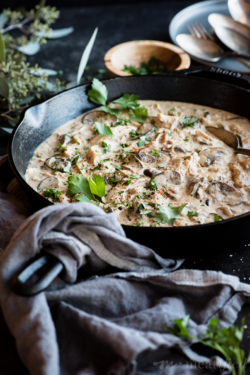The easiest, dreamiest way to use up your holiday turkey without resorting to soup is this dairy & coconut free leftover turkey stroganoff.