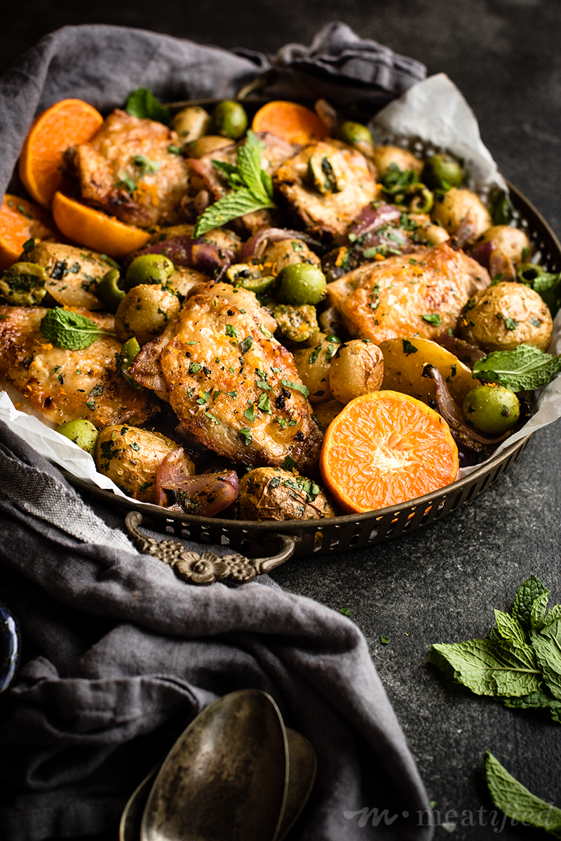 This roast sheet pan chicken has a simple trick for the crispiest skin without having to pan sear. It's a one dish wonder with zesty olive potatoes, too.