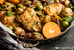 This roast sheet pan chicken has a simple trick for the crispiest skin without having to pan sear. It's a one dish wonder with zesty olive potatoes, too.