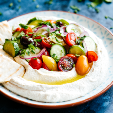 Whipped Beanless Hummus with Chunky Mediterranean Salad
