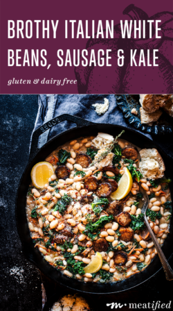 A handful of simple ingredients come together with creamy Italian white beans in this one pan, weeknight friendly & dairy free meal.