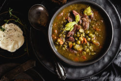 There's nothing simpler or more comforting than this hearty, vegetable packed split pea soup. It's perfect weekend cooking.